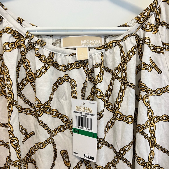 Michael Kors White and Gold Chain Print Shirt - Picture 3 of 3